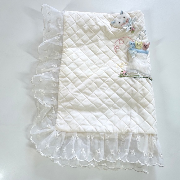 Vintage Mid Century Stroller baby blanket, felted cats appliqués - Picture 9 of 9